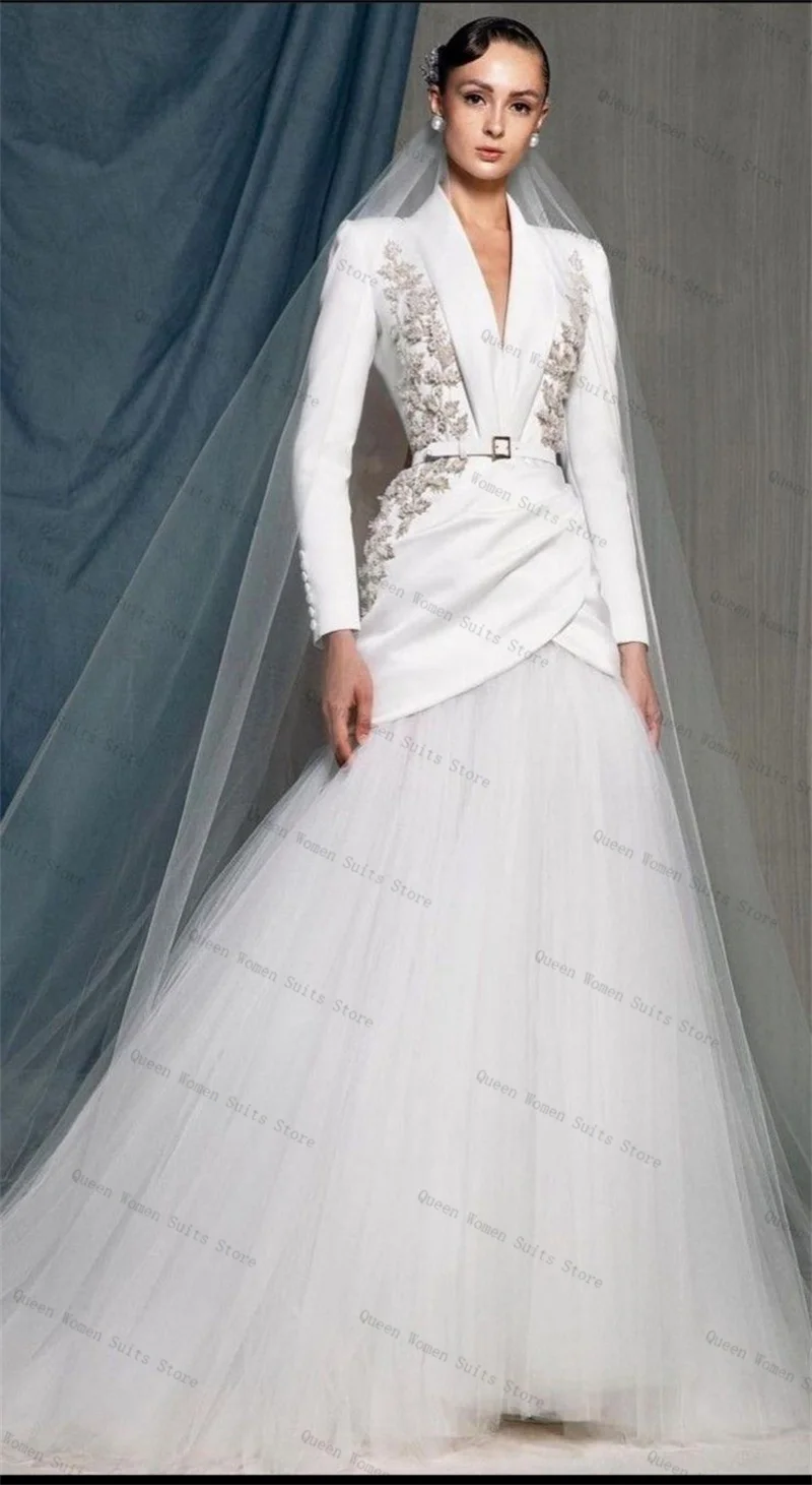

White Women Suit Skirt Set 2 Piece Blazer+Prom Dress Luxury Applique Formal Office Lady Jacket Wedding Bride Coat Customized