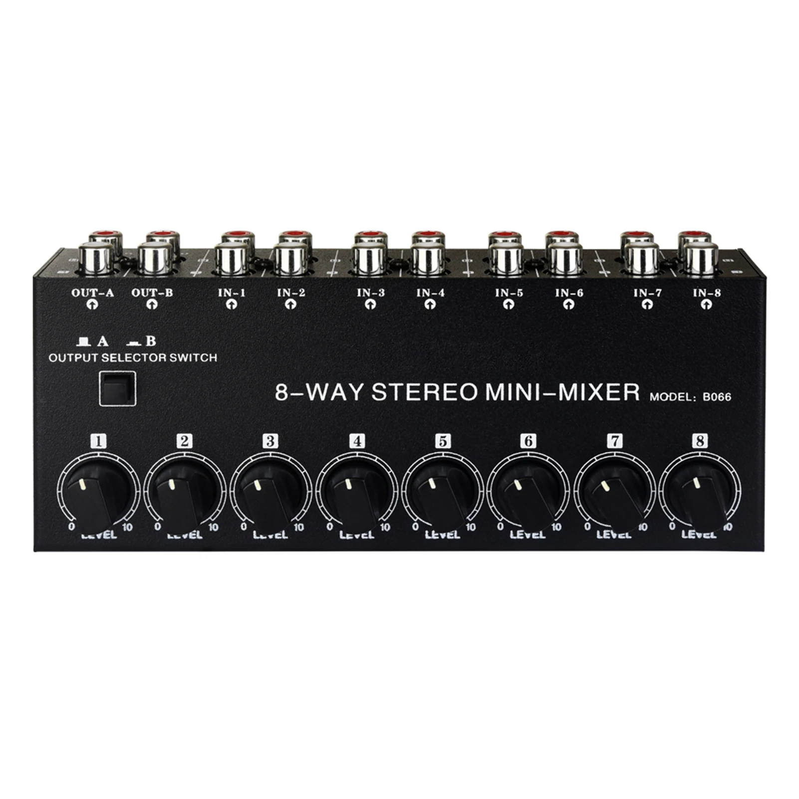 

LYNEPAUAIO B066 Mini Stereo 8 Channel Passive Mixer RCA Portable Audio Mixer 8 in 2 out Stereo Distributor Volume Control, No