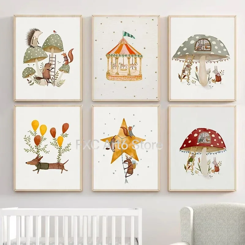 1 Stück rahmenloser, einfacher und niedlicher Kinder-Cartoon-Kunstdruck auf Leinwand, Ölgemälde, Wandbilder für Wohnzimmer, Schlafzimmer, Zuhause