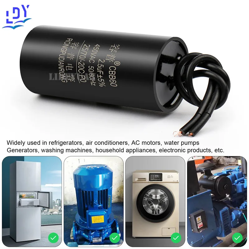 1Pcs CBB60 Motor Run Capacitor 450V AC Starting Capacitors13.0UF8.0UF4.5UF1.8UF1.0UF 1.2UF1.1UF Water Pump For Washing Machine