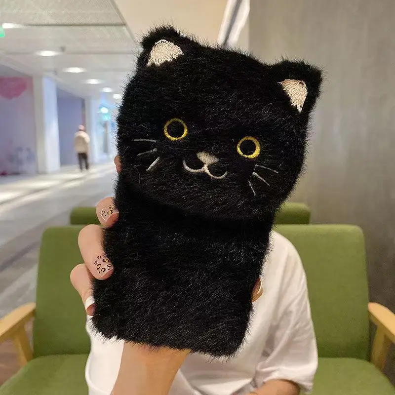 

Чехол-держатель для телефона с пушистым мехом 3D Cat Doll для Huawei Y9 Y7 Mate20 Honor 400 200 90 50 X9C X8C X7C X6C X8B X6B X7A Soft Case Shell