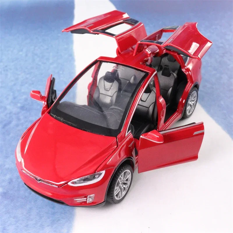 Modelo Tesla X de alta simulación para niños, modelo de aleación de Metal fundido a presión, luz de sonido de coche, Colección Pull Back, regalos de juguete A311, 1:32
