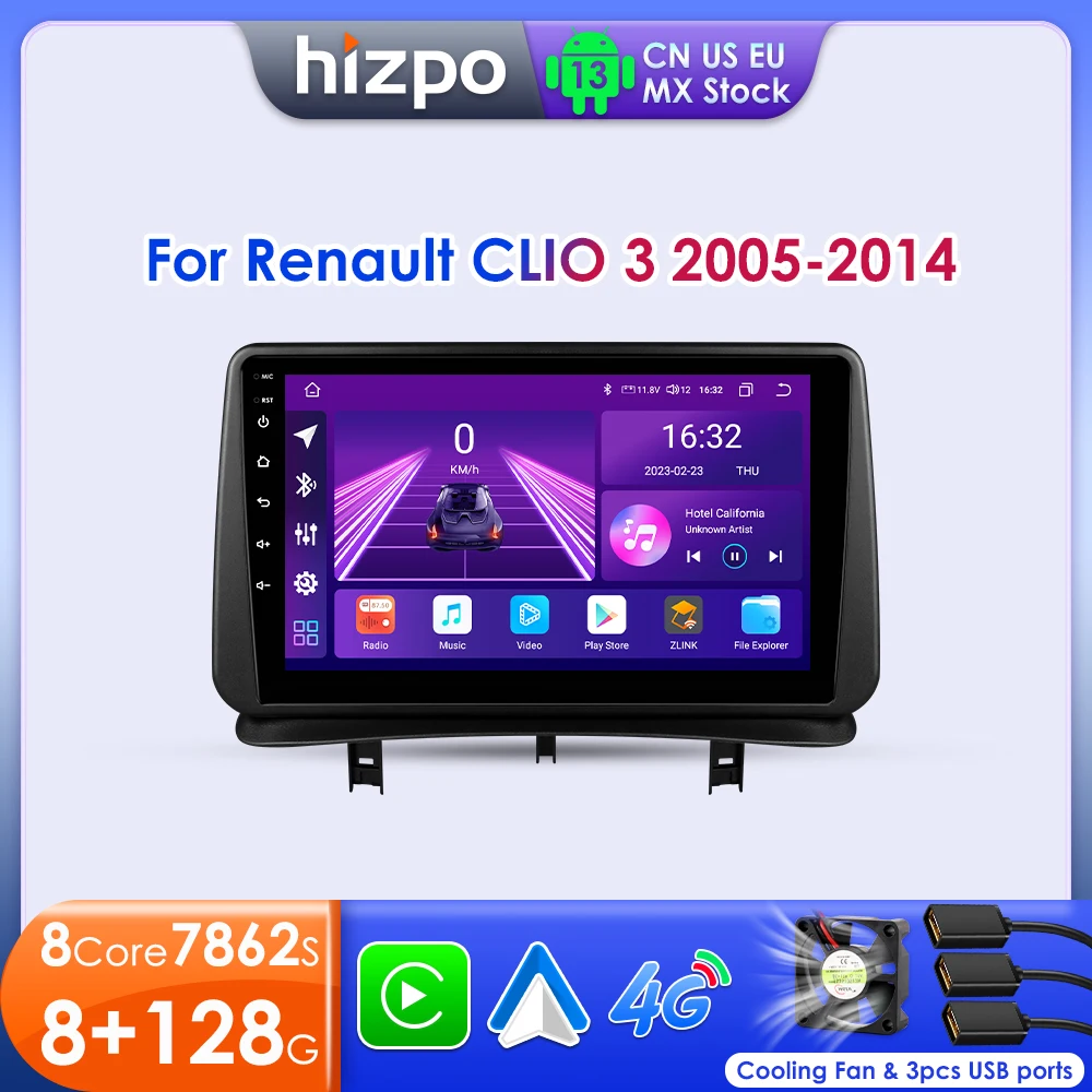 

Hizpo 9" Car Radio Multimedia For Renault Clio 3 2005 - 2014 Android Auto Wireless CarPlay GPS Autoradio Stereo 2din Touchscreen