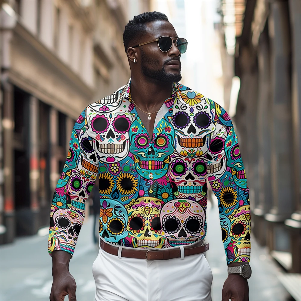 

Skull print long sleeved shirt, Spring and Autumn new style