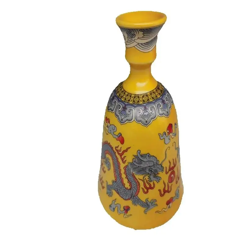 

Chinese Old Porcelain, yellow background enamel colored Double Dragon Pattern vase