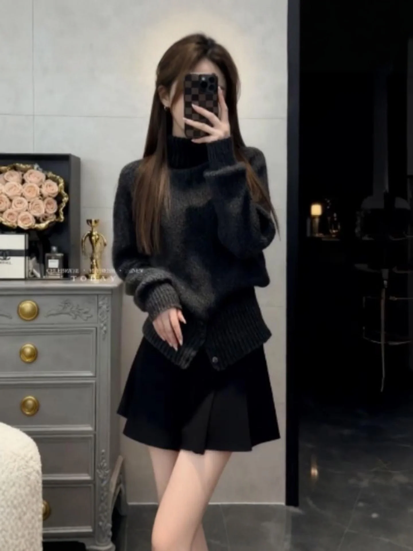 

ay High Collar Knitted Sweater Women's Autumn Winter plus Size Waist Cinched Retro Base irt Top Korean Sle Loose Fit