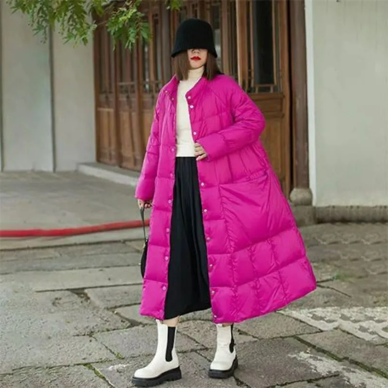 Chaqueta larga de plumón para mujer, abrigo con Bolsillo grande, Parkas holgadas de cuello alto, prendas de vestir acogedoras de talla grande,