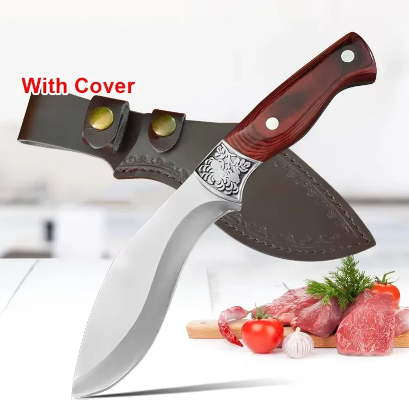 Kitchen Knife Ultra Sharp Chef Knife BBQ Meat Cleaver Utility Boning Stainless Steel Fruit Fish Butcher Knife Wooden Handl