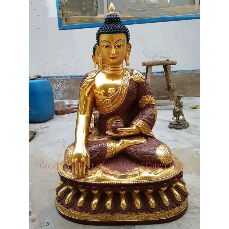 

65cm XL HUGE Temple GOOD Buddha HOME Lobby Protection Vajrayana Gold-plated Lotus Sakyamuni Amitabha Buddha brass statue