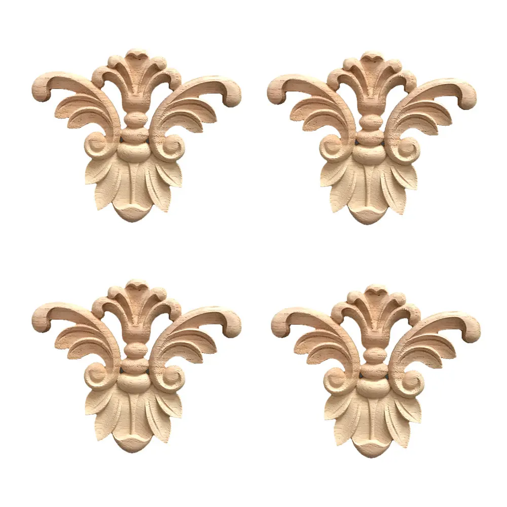 4 Pcs European Wood Carved Unique Corner Onlay Applique Unpainted Furniture Frame  Cabinets Windows Decorative 12x10cm