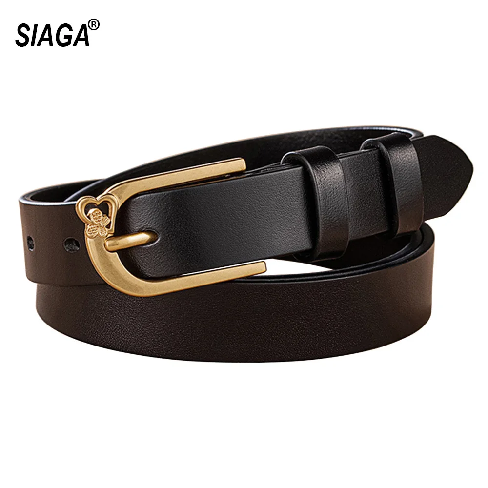 

Cow Genuine Leather Alloy Pin Buckle Thin Waistbands Belts for Women 2.4cm Wide