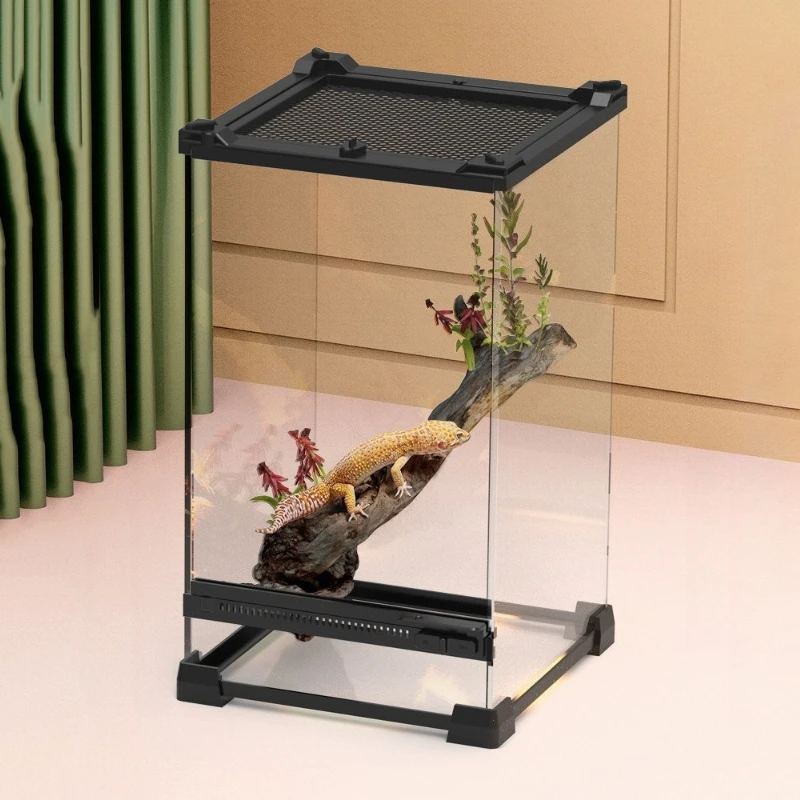 Reptile Glass Terrarium High Transmittance Ventilate Breeding Box Prevent Escape Lizard Turtle Ecological Box Reptile Pet House