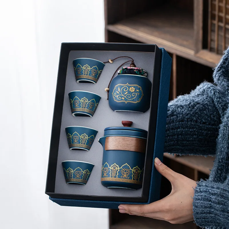 Express Cup One Pot Four  Portable Travel Tea Set Ceramic Kung Fu pot   Gift Box