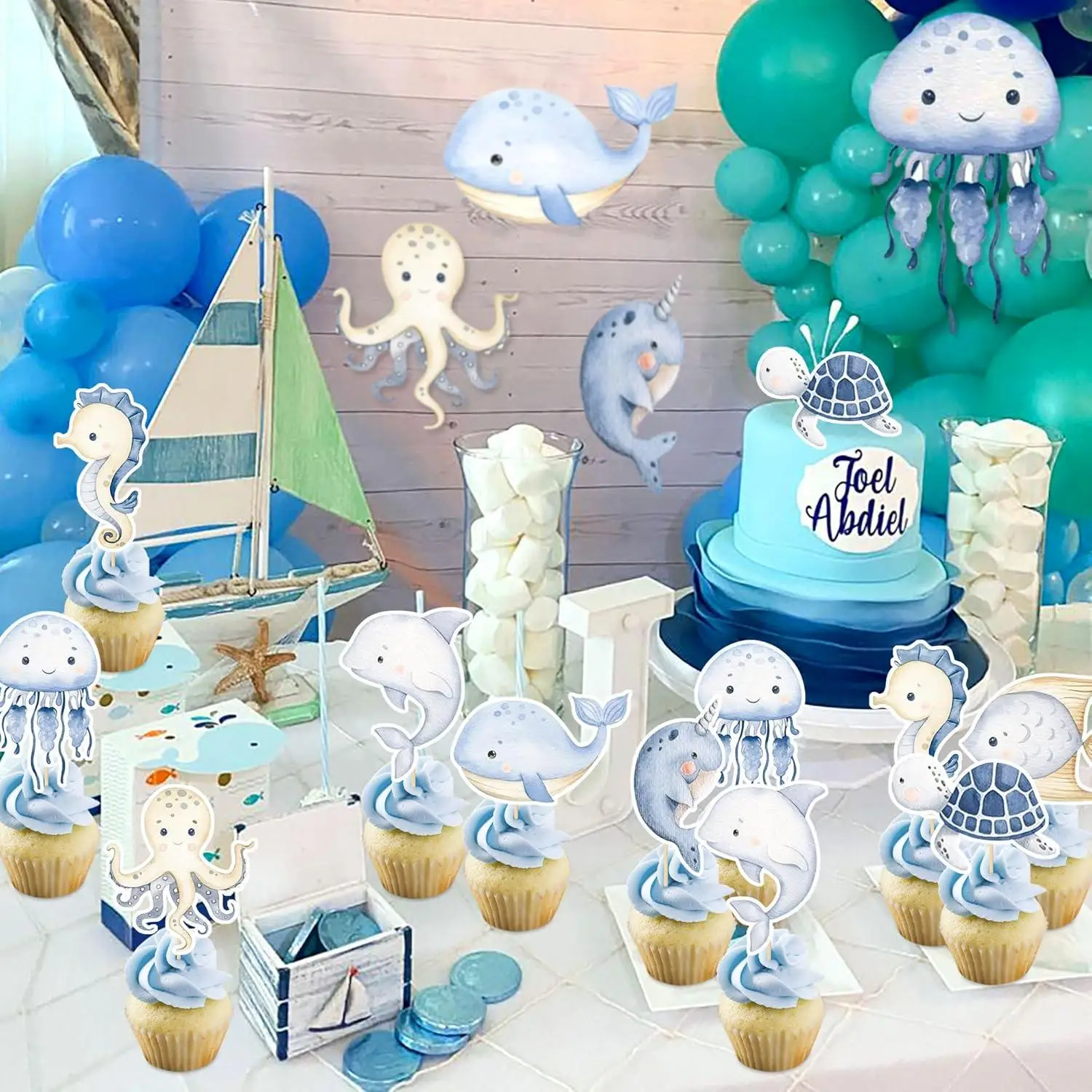 Unterwasser-Kuchendekoration Meerjungfrau Geburtstag Cupcake-Topper Ozean-Tiere Meerjungfrau Geburtstagsdekoration