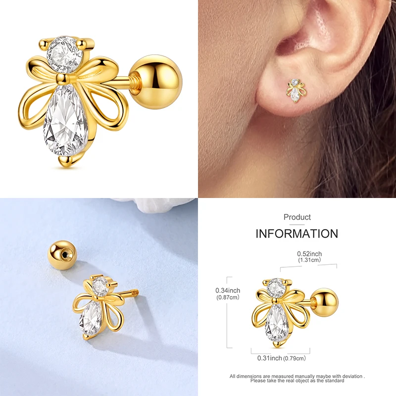 100% S925 Sterling Silver Single Stud Earrings Simple Bow Star For Women Free Combination Piercing Stud Earring Fine Jewelry