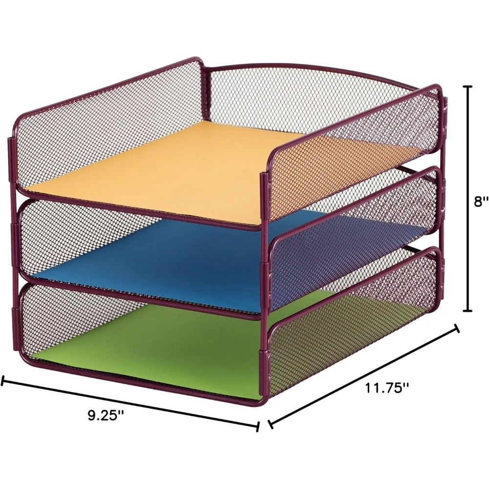 منظم مكتب أونيكس، 3 صواني، صندوق بريد للمكتب والفصول الدراسية، فارز الورق والبريد، شبكة فولاذية، أبيض