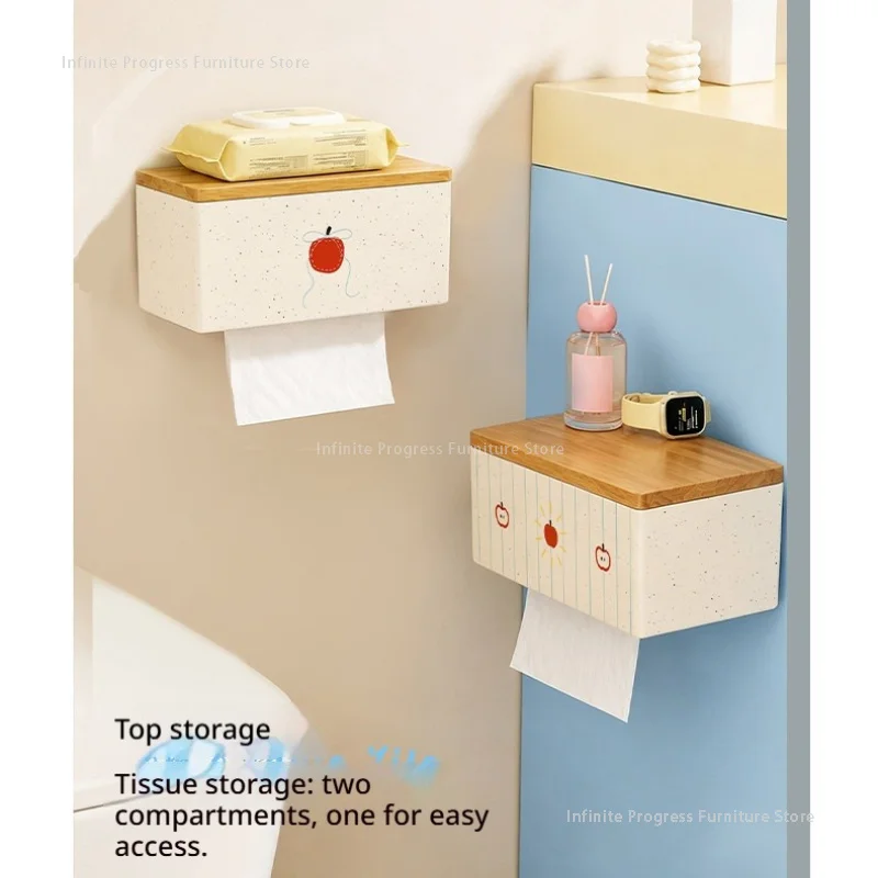 Cream Style Bathroom Tissue Box with High Appearance Level Tissue Storage Rack Bathroom Wall-mounted Tissue Storage Box MH40ZJH