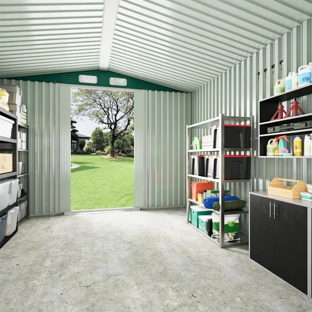 8 x 8 FT Metal Outdoor Storage Shed, Large Shed Garden Storage Sheds, Galvanized Steel Shed with Air Vent for Backyard