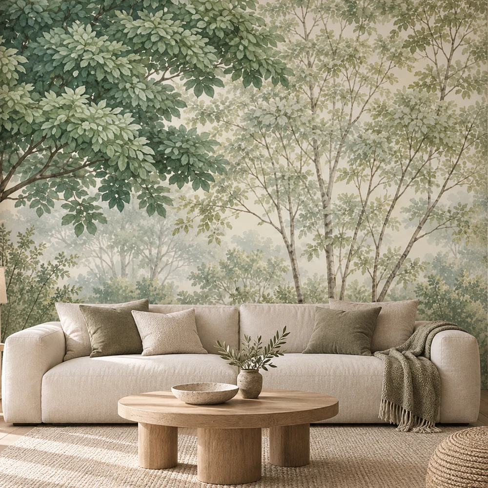 Forest Wall Mural Green Botanical Trees Watercolor Landscape Wallpaper Non Self Adhesive Living Room Bedrooms Natural Home Decor