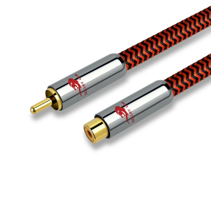 HIFI Audio Cable Male RCA to RCA Female for DVD Speaker Subwoofer Cable RCA Angle to Straight OFC Braided 1M 2M 3M 5M 8M
