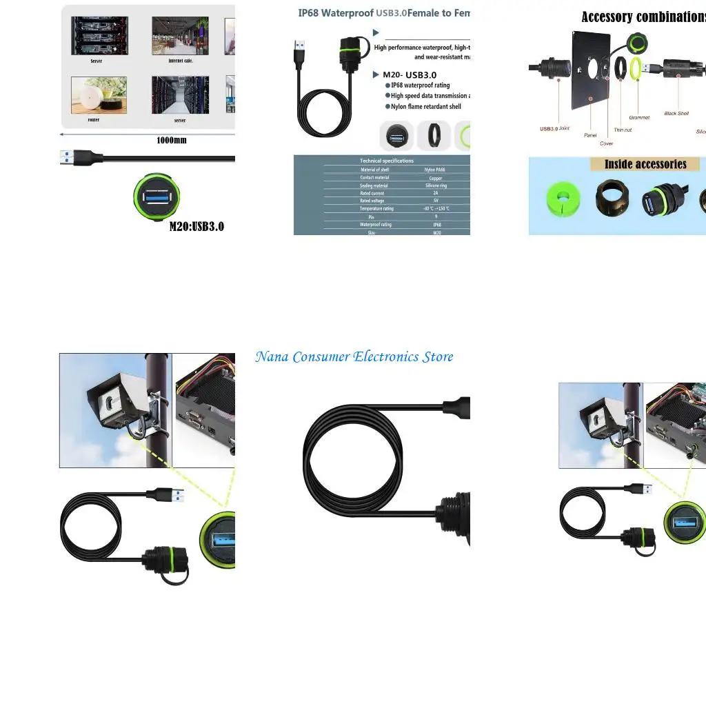 G7NE Industrial USB3.0 Male to Female Panel Mount Cable Nylon Housing Highly Temperature Resistant 5Gbps Syncing 100cM Cable