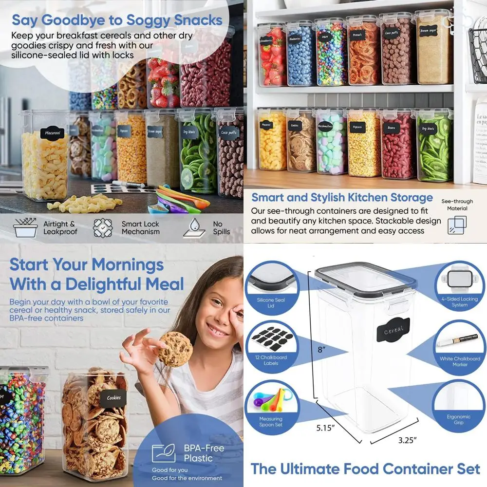 

Набор из 12 герметичных контейнеров емкостью 2 л без бисфенола А для кухни и кладовой — идеально подходит для хранения муки, сахара и сухих товаров