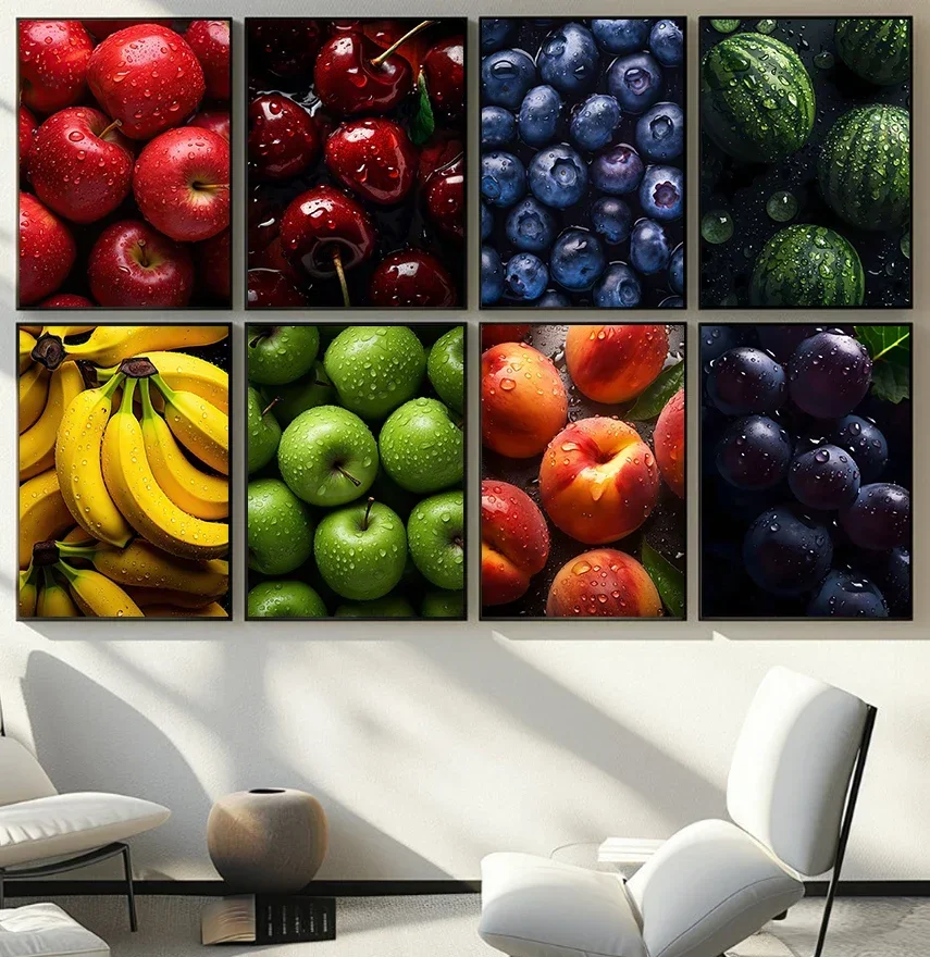 Multiple sizes 1pc frameless Canvas Painting,Modern Food Fresh Fruit Watermelon Mango Apple Orange Photography Art Poster Canvas