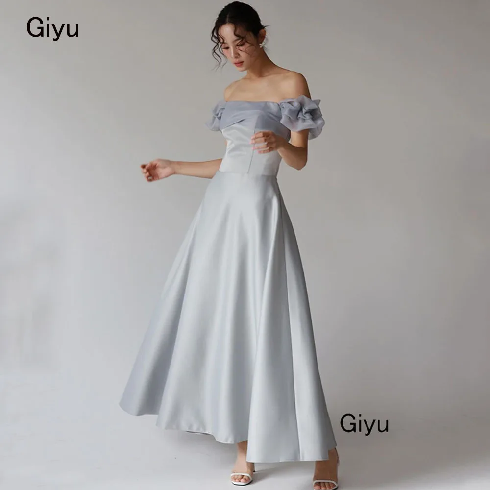 

Giyu Simple Pleat Korea Wedding Dress Photoshoot Strapless Pleat A-line Ankle-length Evening Gown Dress Bridal Gown 웨딩드레스