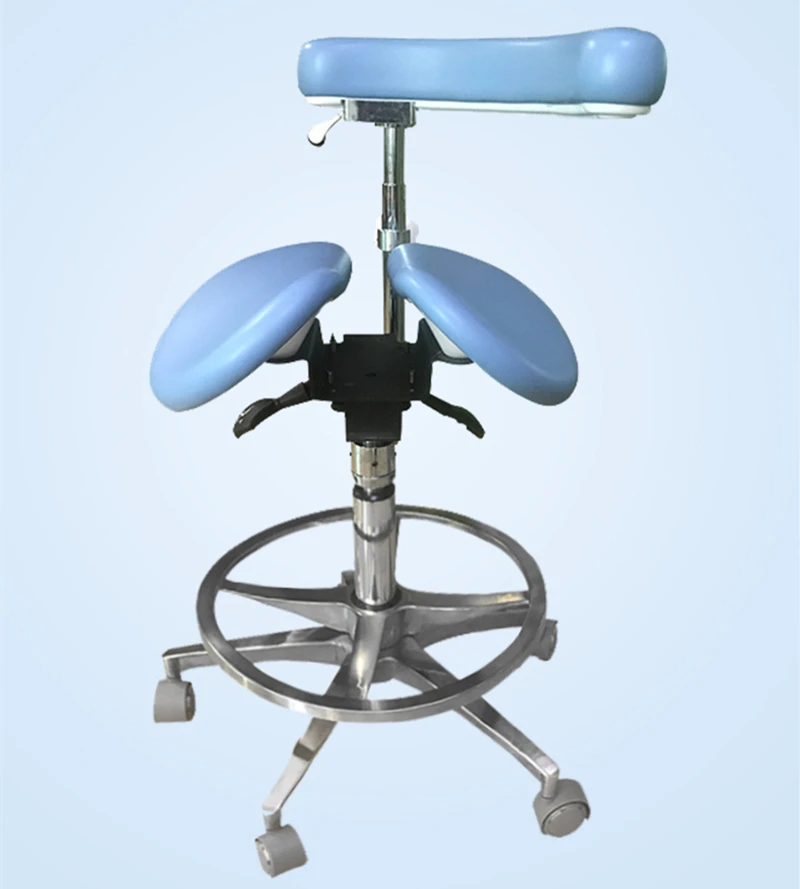 Workstation adjustable office laboratory rolling saddle with back support