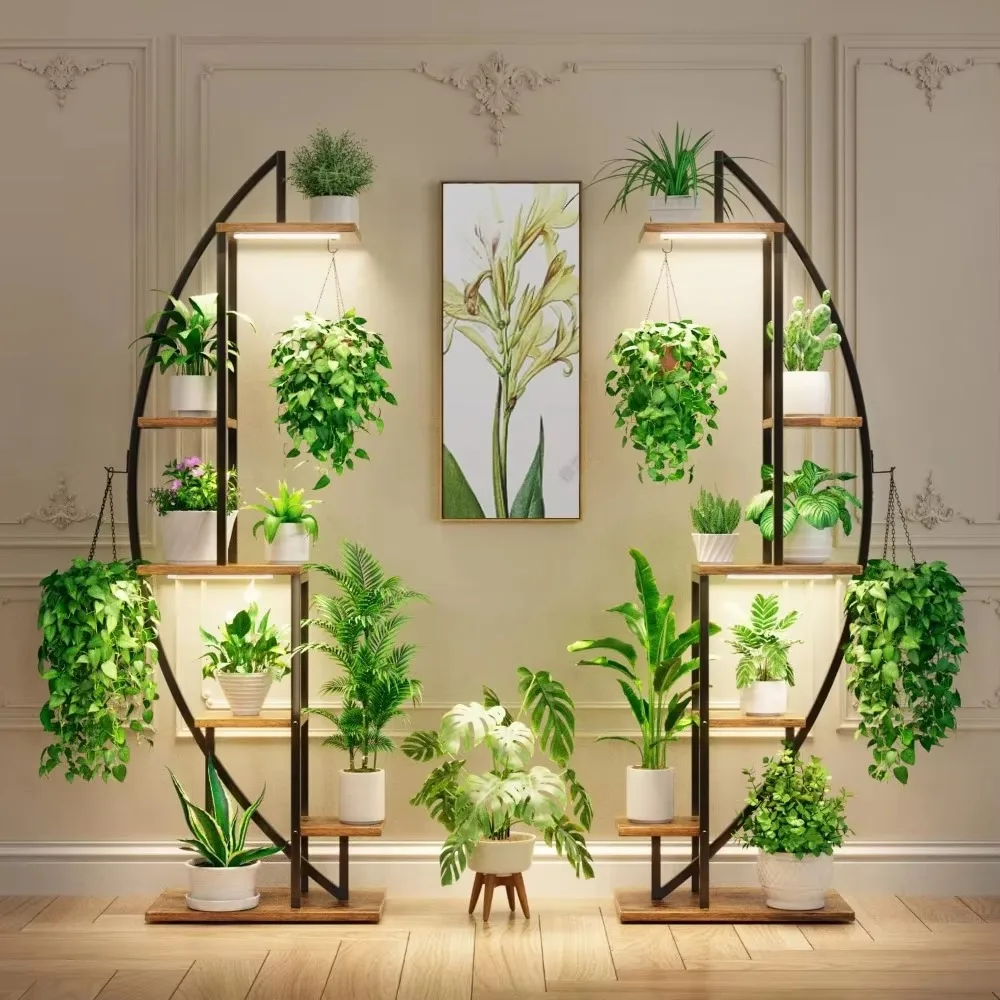 Plant Stand with Grow Light, 6 Floor High Plant Stand, 63 Inch Metal Plant Stand for Indoor, Half Moon Shaped Plants Stand