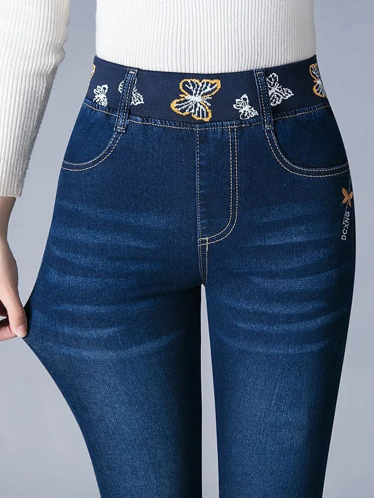 Celana Jeans pensil ramping wanita, celana Denim melar kasual Vintage ibu baru musim semi musim gugur Korea ukuran besar 36 Tok Pantolon 2024