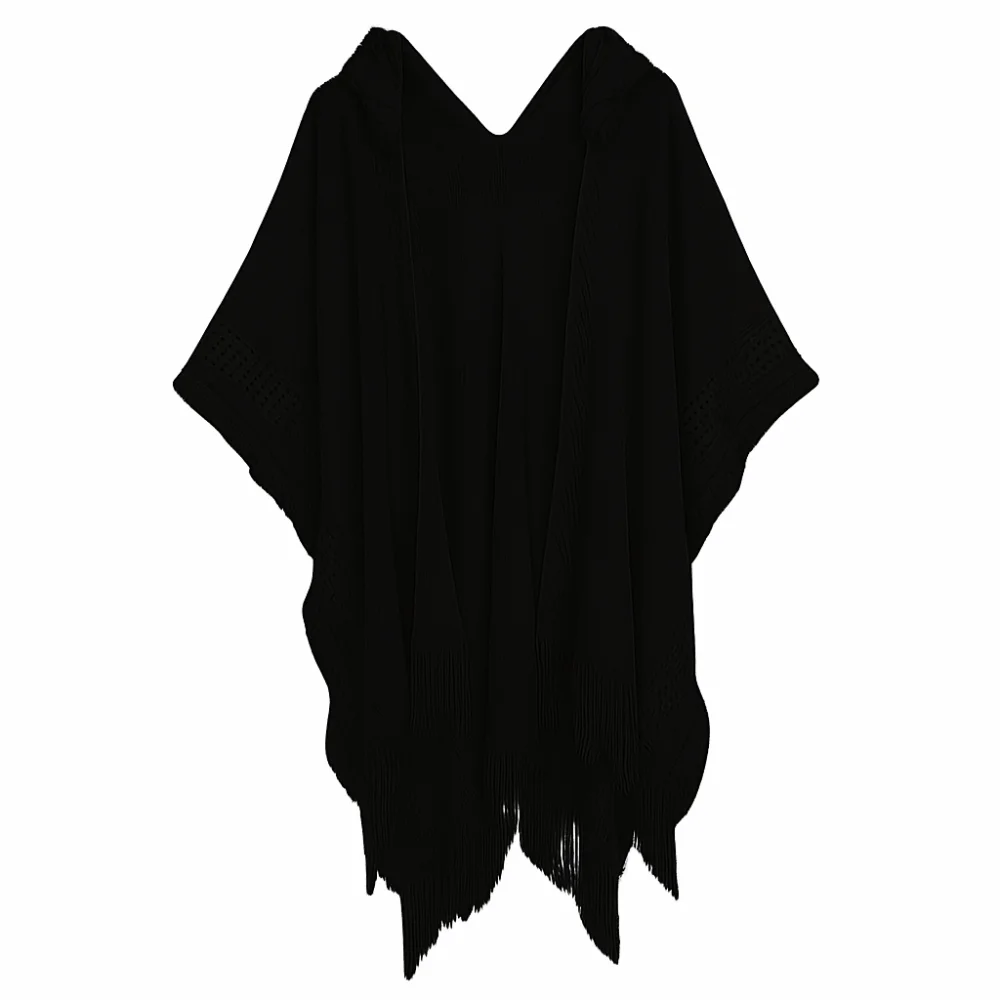 

Simple Tassel Knitted Hoodie Shawl Wrap Crochet Top Women Cloak Large Scarves Solid Color Evening Capes Female/Women
