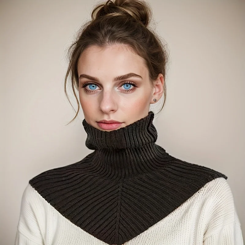 Women New Detachable Knitted Thick Fake Collar Neck Warmer in Winter Outdoor Cover Neck Shoulder Solid Color Muffler