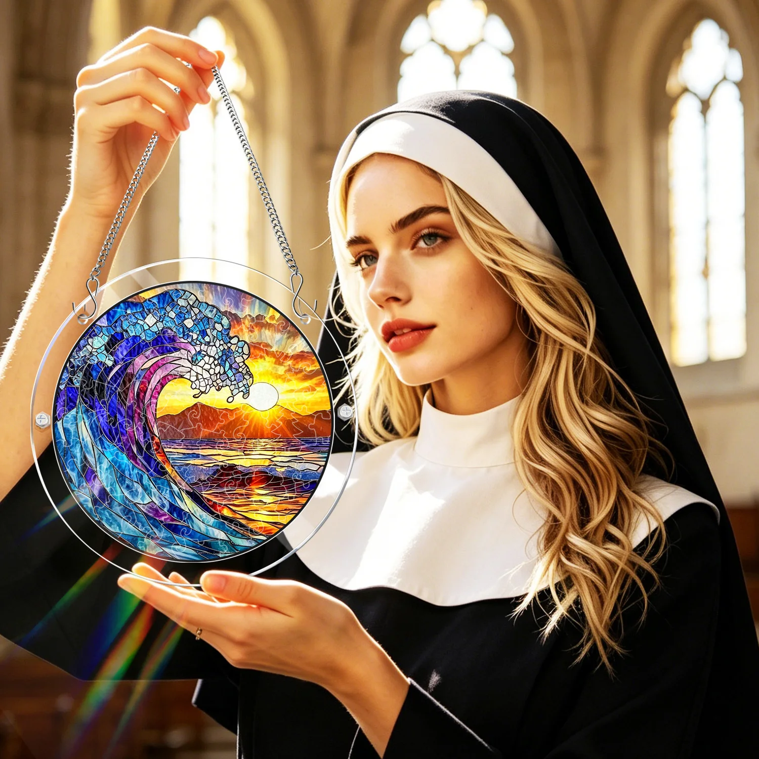 

2D Flat Acrylic Puzzle Sun Catcher Hanging Ornament, Light‑Refracting, Ideal for Living Room, Outdoor Garden, Coastal Home