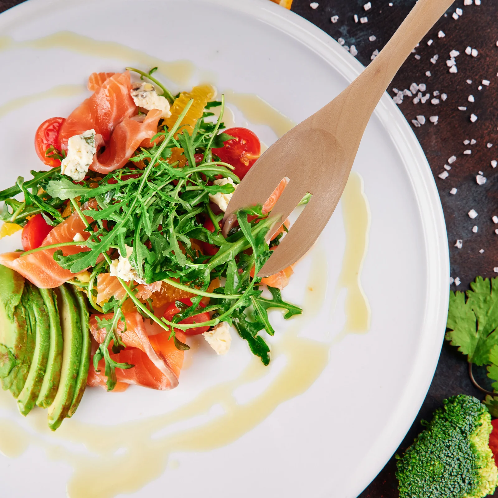 

1Set Salad Spoon and Fork Set Premium Eco-Friendly Wood Material Practical Use for Rice Pasta Soup Home Restaurant Hotel