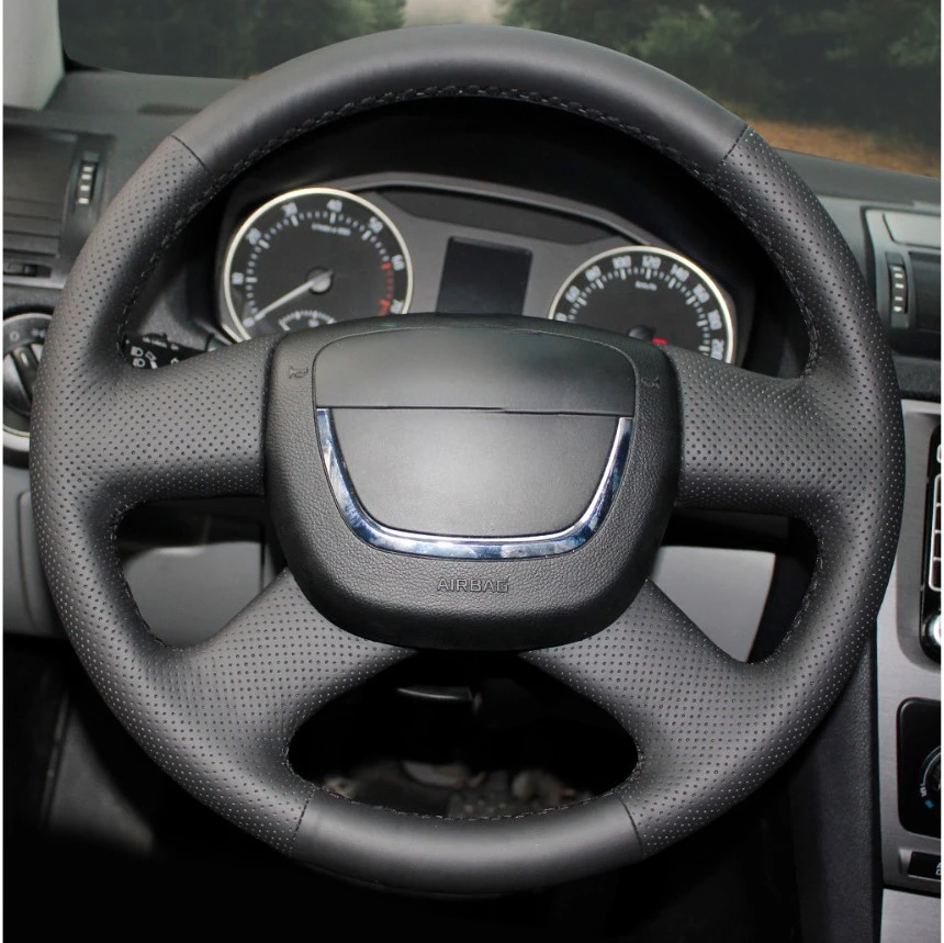 Hand-stitched Black Artificial Leather Car Steering Wheel Cover for Skoda Octavia Superb 2012 Fabia Skoda Octavia a5 2012