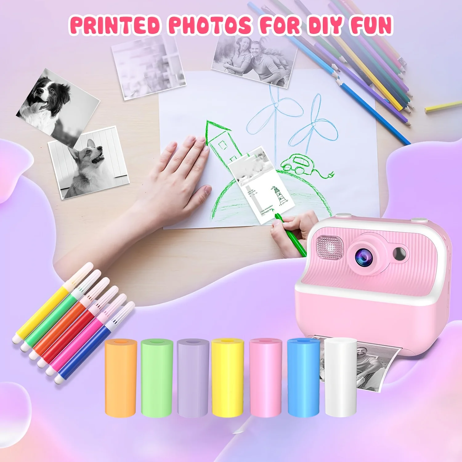 ورق صور صغير للطابعة الحرارية، 57 مم × 25 مم، متوافق مع معظم الكاميرات الفورية، لفات من الورق الحراري الملون