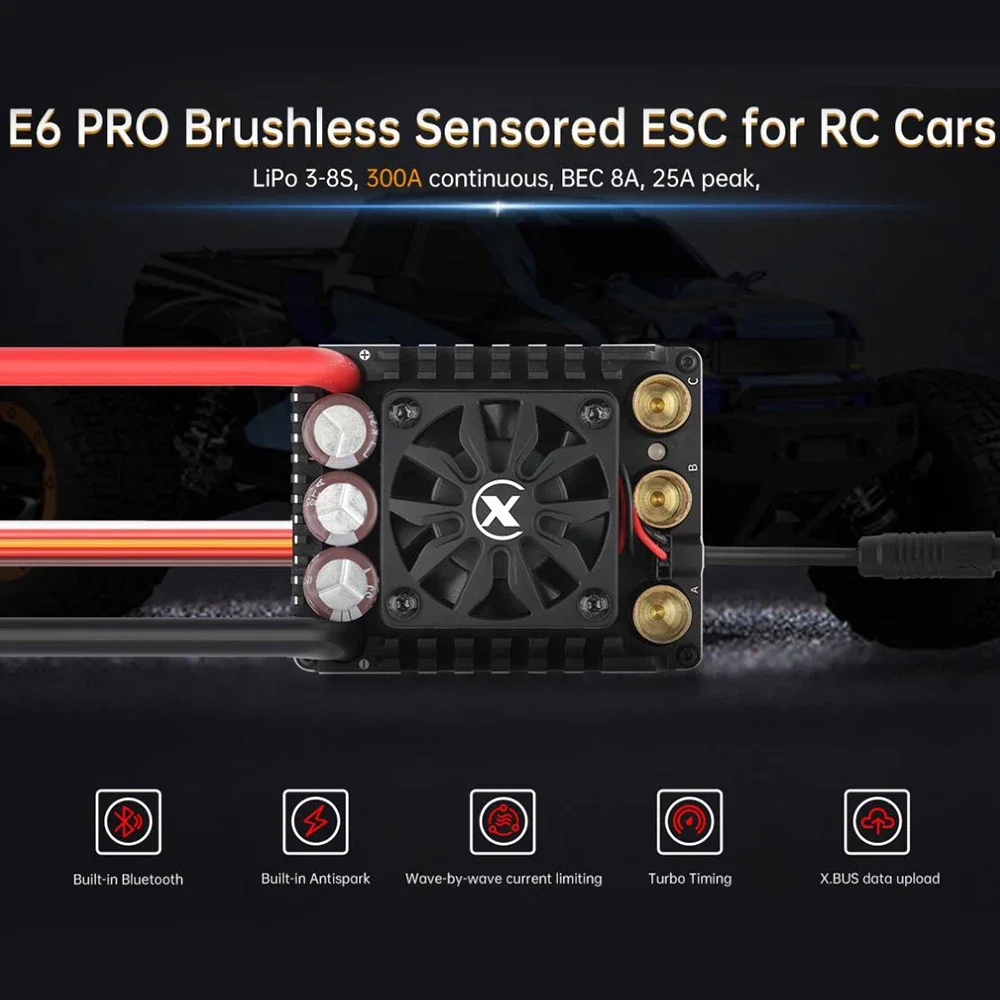 SkyDElXC-ESC E6 PRO 300A Inductive Brushless Electric Adjustable 3-8S High Current Suitable For 1/7 1/6 Remote Control Model Car
