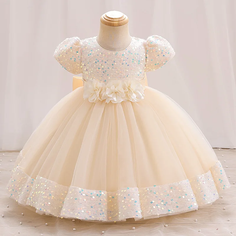 

European and American girl baby one year old dress, baby flower princess dress, children's birthday party dress