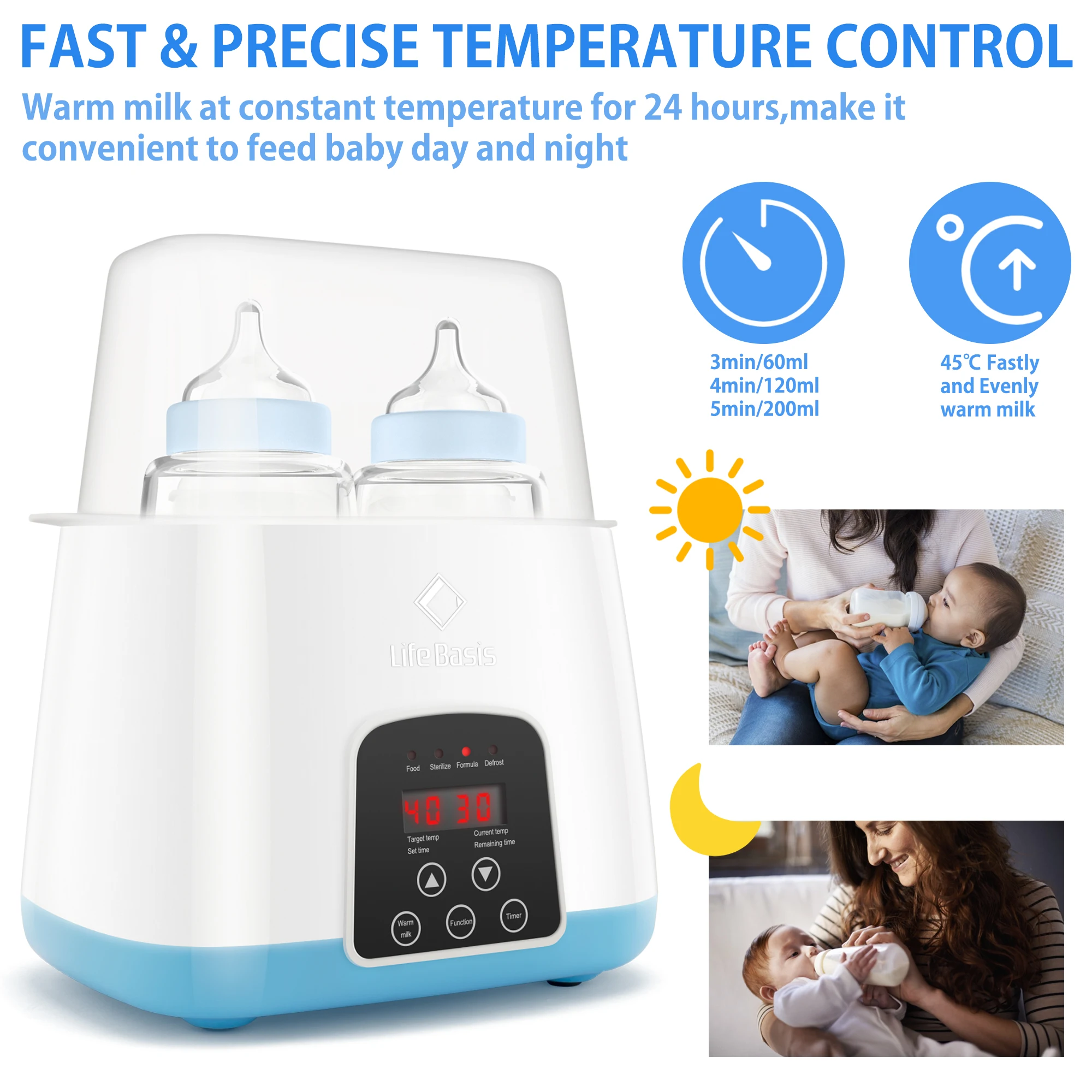 Penghangat Botol Bayi Alat Sterilisasi Botol Penghangat Botol Portabel Cerdas dan Pemanas Makanan Bayi dengan Tampilan LCD Real-time Pemanasan Cepat