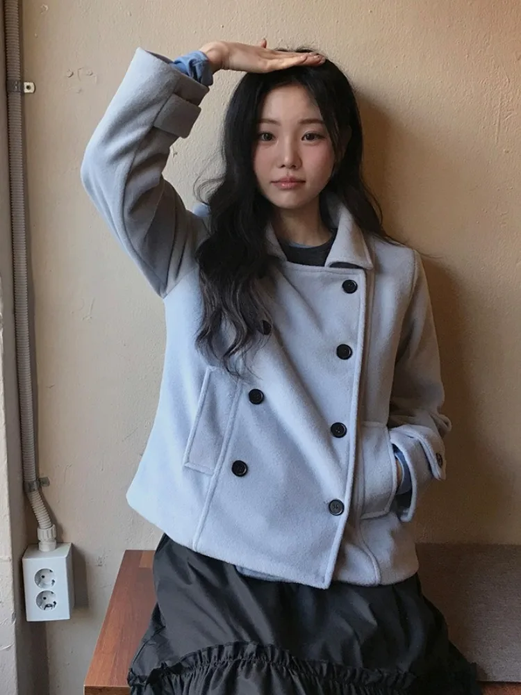 

Ретро-шерстяное пальто для женщин, модный облегающий дизайн, корейский стиль, новинка зимы, повседневная уличная одежда