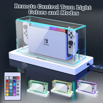 Adecuado para Nintendo Switch cubierta antipolvo acrílica Base de iluminación LED RGB de 16 colores accesorios de juego impermeables y resistentes a los arañazos
