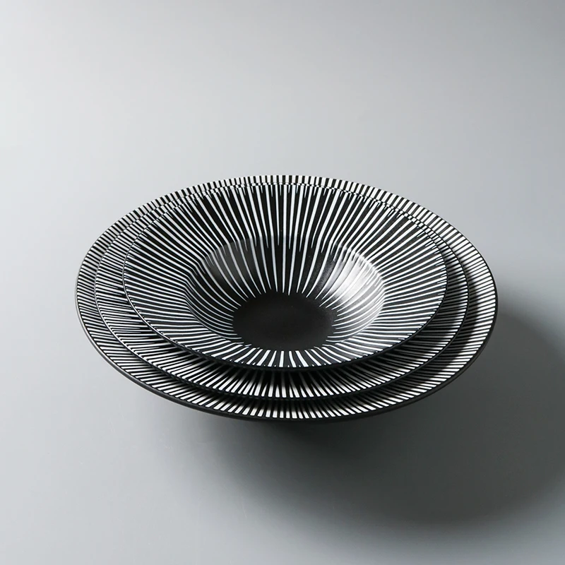 Ceramic Western Steak Pasta Plate Black and White Straw Hat Plate Delicate Round Fruit Salad Dessert Bowl Restaurant Tableware