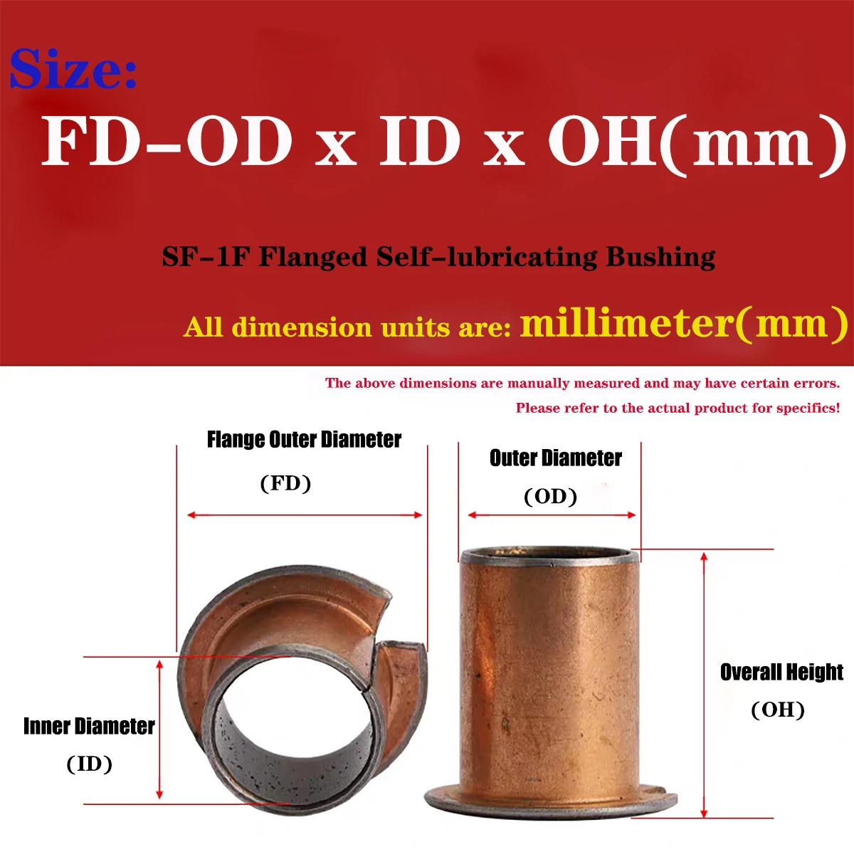 SF‑1F Flanged Self‑lubricating Composite Copper Bushing Sleeve Bearing For Machinery Automotive Industrial Hardware