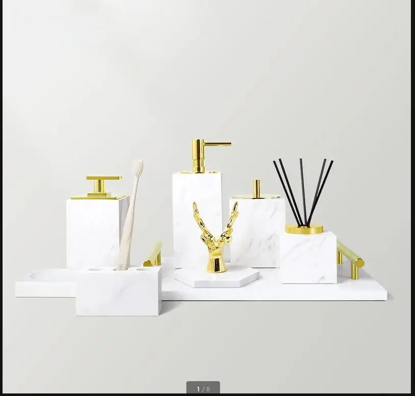 Marble Bathroom Supplies Lotion Bottle Cotton Swab Box Aromatherapy Jewelry Rack Mirror Tray Tissue Home Storage