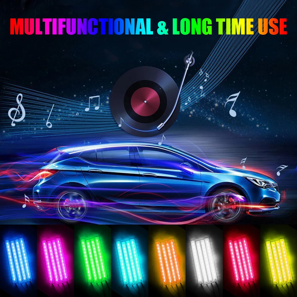1 Set Universal Car Led Decorative Lamp Car Interior Atmosphere Lighting Car 8 Color Control Lights Auto Light Accessories