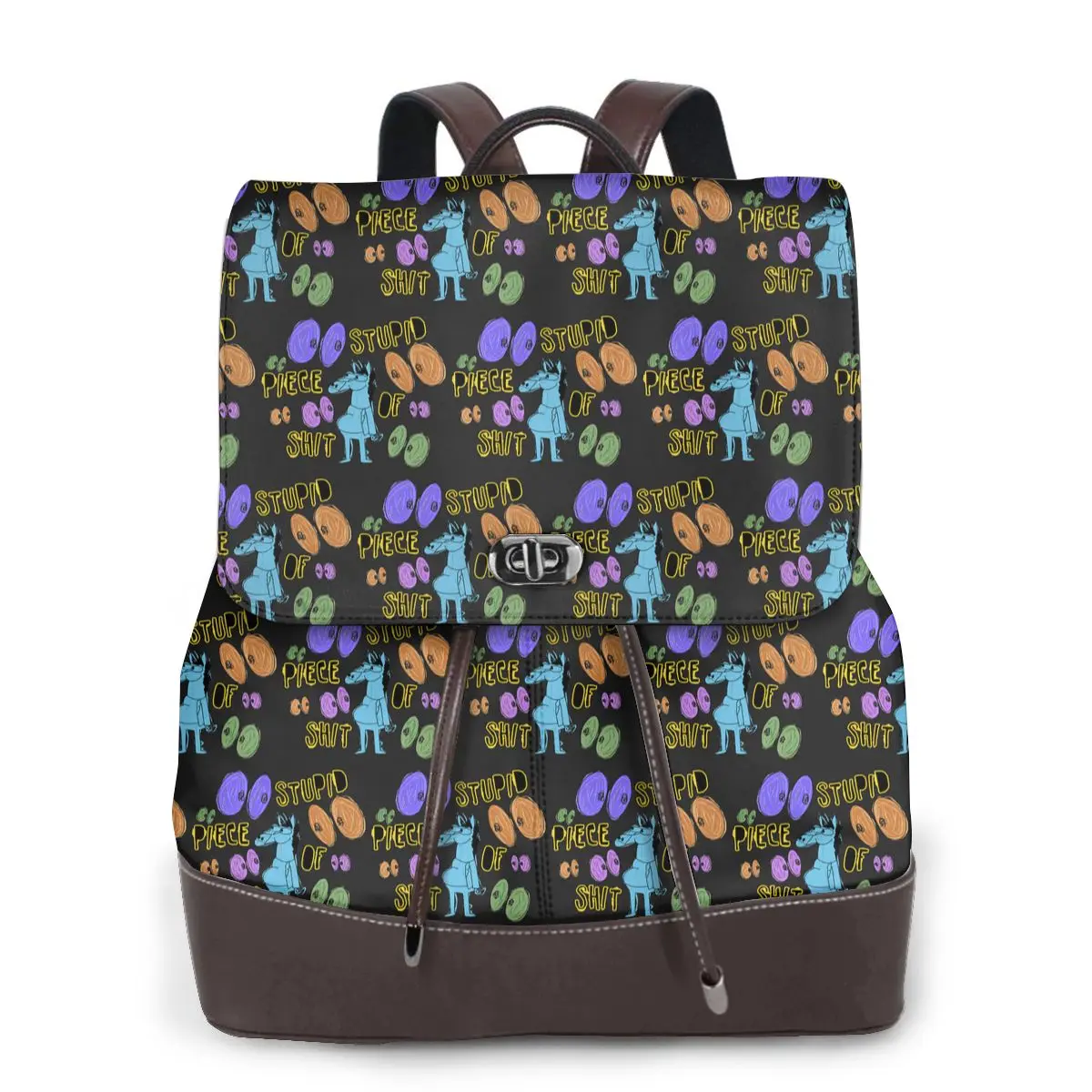 Cartoon Bojack Horseman Stupid Piece Of Shit Women Soft Leather Backpack Multi Pockets Work Travel Ladies Casual Rucksack