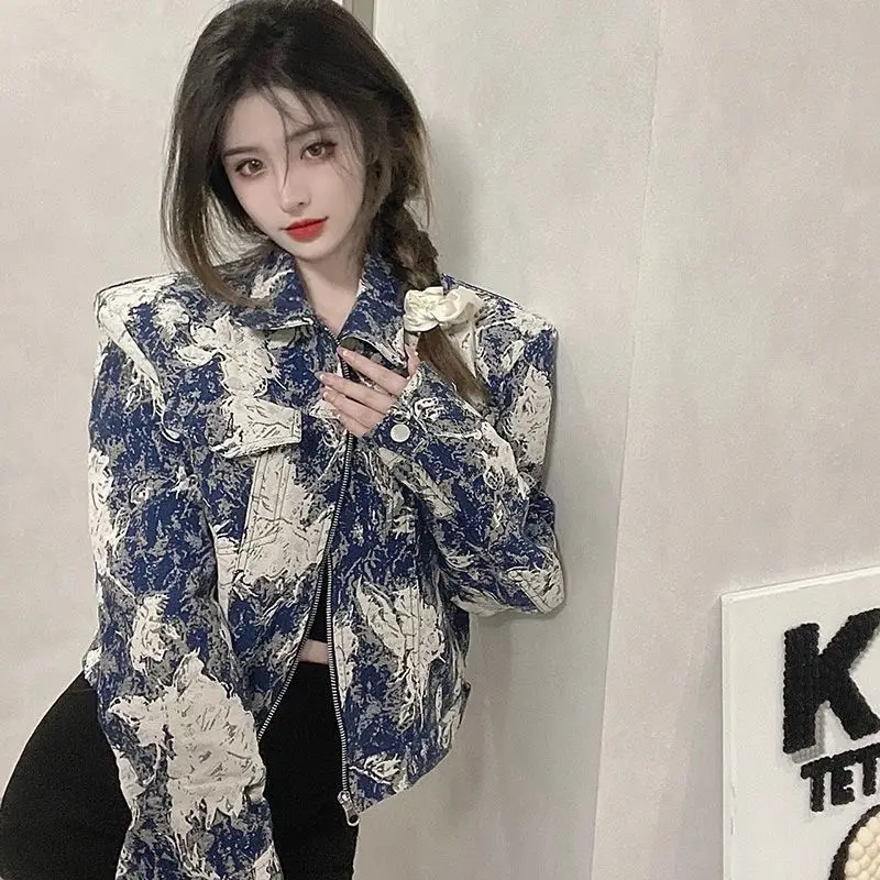

Suit Cargo Jeans Jacket Top Design Zip Bomber Jacket Trendy Brand Short Jackets for Women Autumn New Loose Autumn Winter Coats