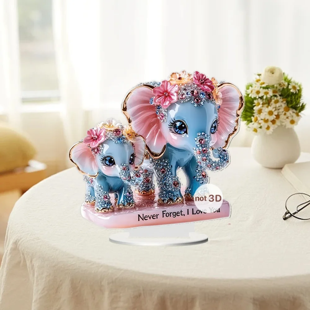 

Acrylic 2D Flat Elephant Ornament Waterproof Wear Resistant Mom Baby Elephant Table Sign Cute Elephant Desktop Decoration