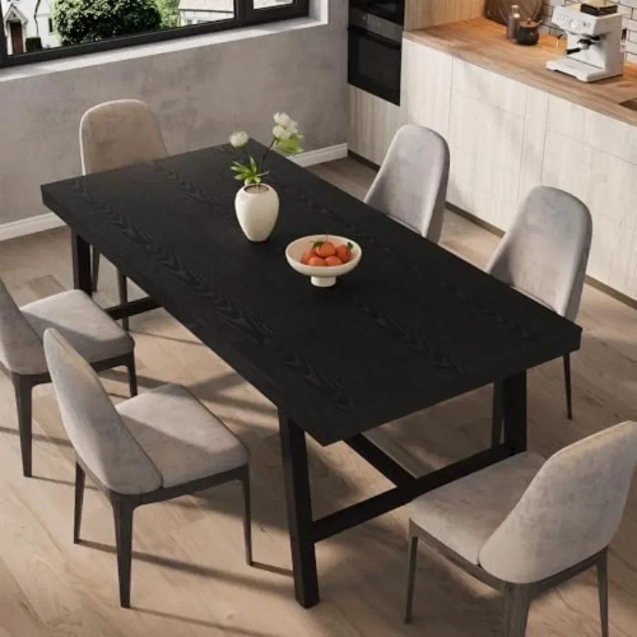 71 6-8 Person Dining Table, Industrial Kitchen Table for Home Restaurant Use, Rustic Brown with Sturdy Metal Legs and Scratch-R
